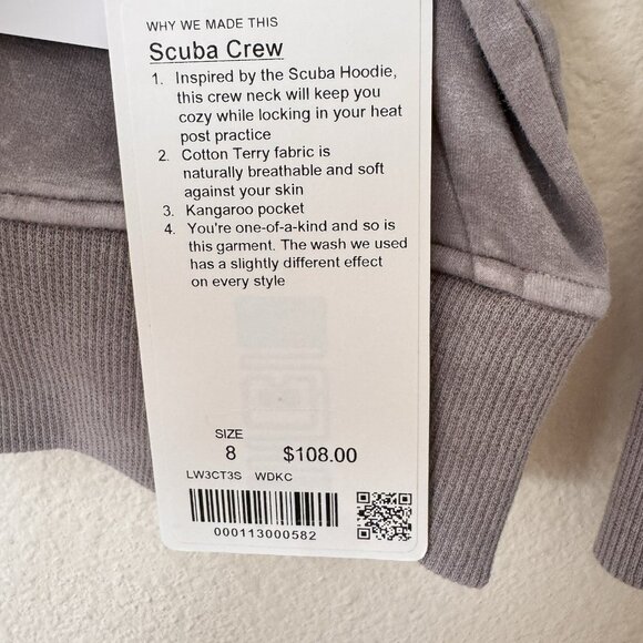 Lululemon Size 8 Scuba Crew White Washed Dark Chrome Cozy Cotton Terry - Picture 5 of 8